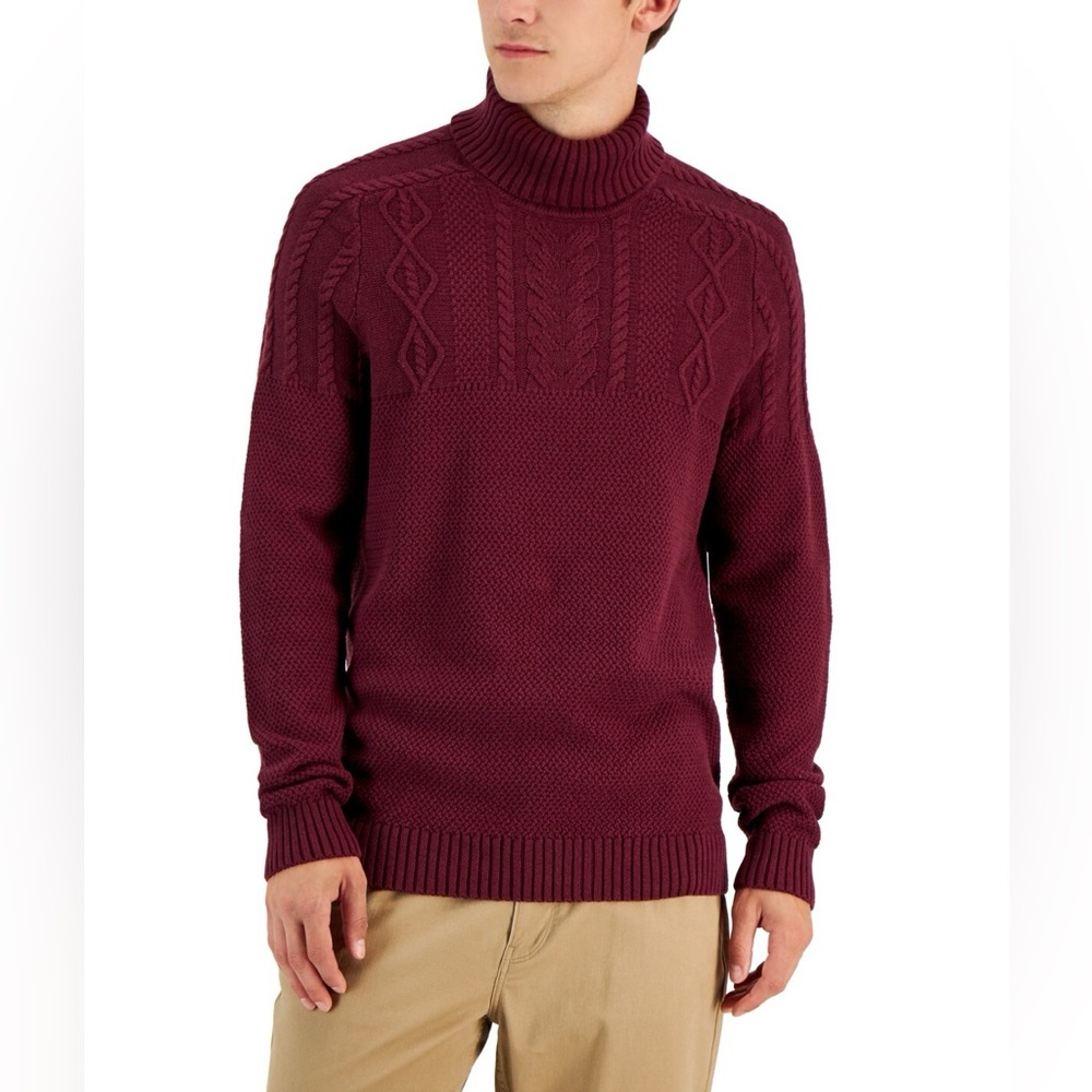 CLUB ROOM Burgundy Men’s Cableknit Red Plum Chunky Sweater Size L New with Tags